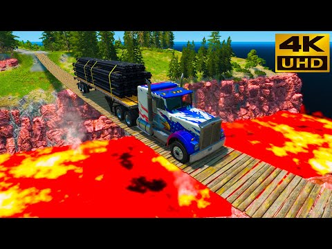 Cars vs Suspension Bridge Over Lava River #16 — BeamNG.Drive — Rescind Gaming