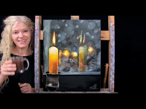 WINTER CANDLE WINDOW - Learn How to Draw and Paint with Acrylics-Fun Beginner Paint and Sip at Home