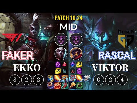 T1 Faker Ekko vs GEN Rascal Viktor Mid - KR Patch 10.24