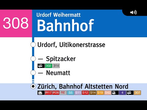 VBZ Ansagen » 308 Urdorf Weihermatt, Bahnhof — Zürich, Bahnhof Altstetten Nord| SLBahnen