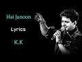 Hai Junoon (LYRICS) - K.K | New York | Pritam | John Abraham, Katrina | Yaaron Ji Bhar Ke Jile Pal