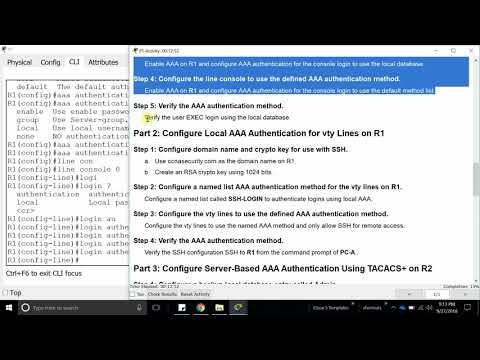 3.6.1.2 Packet Tracer - Configure AAA Authentication on Cisco Routers - 22