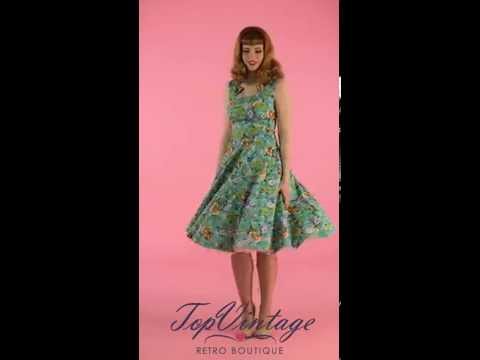 TopVintage - 50s Ella Floral Swing Dress in Blue