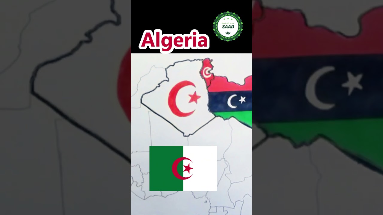 Algeria flag map drawing | رسم خريطة علم الجزائر