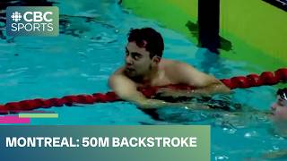 Top men and women’s 50m backstroke races from Day 2 of the 2026 Bell Canadian Swimming Trials