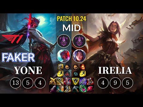 T1 Faker Yone vs Irelia Mid - KR Patch 10.24