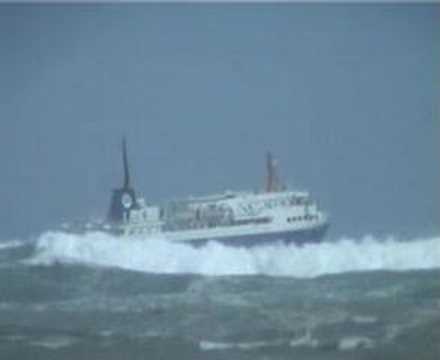 Ship departing Wellington into big swell