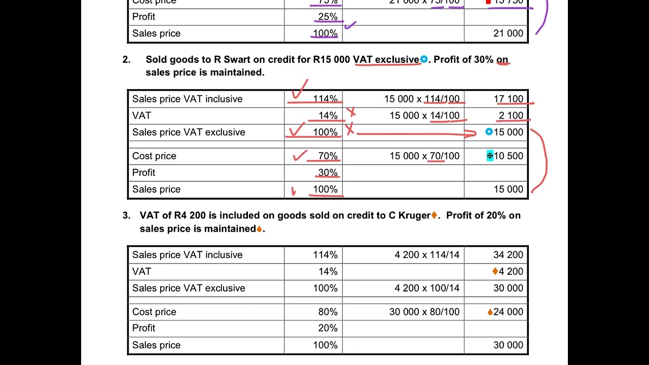 8. Calculation of VAT on credit sales and general ledger