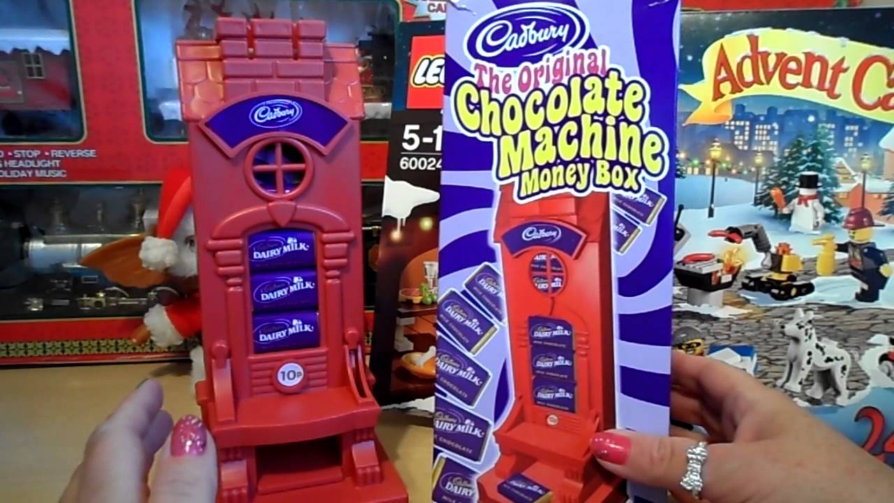 PRE USA BAN - BRITISH CADBURY CHOCOLATE MONEY BOX MACHINE WITH REAL UK RECIPE BARS