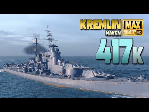 Battleship Kremlin with huge +400k damage on map Haven - World of Warships