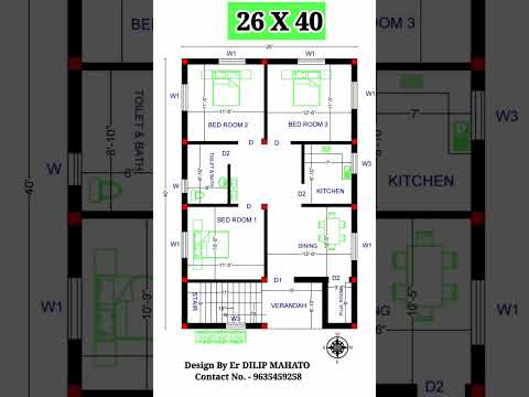 #26x40 House Plan with 2 bedroom ! 26 by 40 ghar ka naksha  #shorts #building_plan #engineer_mahato