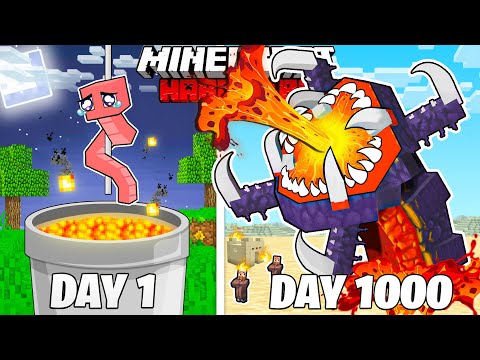 1000 Days as a Lava Worm in Hardcore Minecraft!