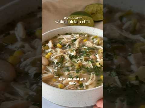 Slow Cooker White Bean Chicken Chili, dairy free, gluten free, healthy dinner 🫶🏼 Recipe below! ⬇️
