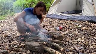 Camping alone with Small Tent next to Stream | fun day camping enjoy relaxing sounds