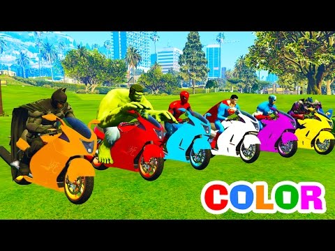Learn Colors Morotbike on Cars w 3D Superheroes Spiderman for Cartoon Color Bus on Truck for Kids Video