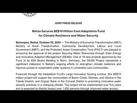 Belize Lands Multi Million Climate Resilience Grant