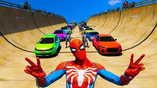 Rampa Emaranhada com Carros Legais e Homem Aranha Amigos! Cool Сhallenge, Real Cars and Spiderman 2