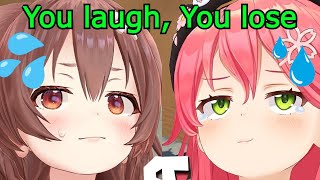 Korone and Miko Trying Their Hardest Not to Laugh to Avoid a Batsu Game