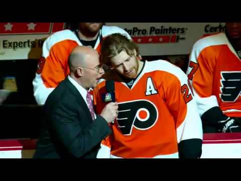 Scott Hartnell messes with Giroux and McGuire during interview! (Devils/Flyers Game 1)