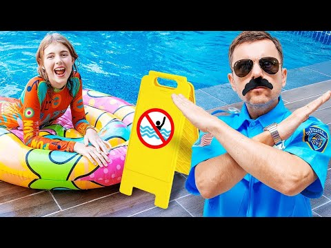 Vater erklärt Sicherheitsregeln im Pool | Videosammlung für Kinder | Vania Mania DE