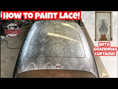 HOW TO PAINT A LACE ROOF FOR CHEAP! USING GRANDMAS CURTAINS FOR YOUR HOT ROD! EASIEST CUSTOM RATRAT