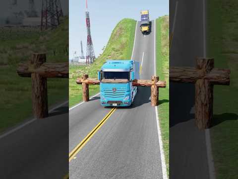 Mixed Colourful cars vs logs trap #129 #crashdrive #beamngdrive #shorts