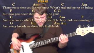 Video thumbnail of "Hallelujah (Rufus Wainwright) Bass Guitar Cover Lesson with Chords/Lyrics"