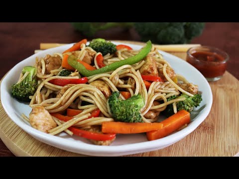 Espagueti con pollo y verduras estilo chino 🍝🍗🥦 ¡Muy fácil de hacer y sabroso! 😋