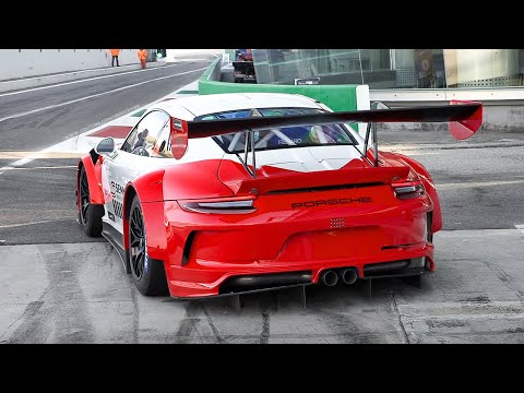 2 x Porsche 991.2 GT3 Cup MR Pro 2021: LOUD Accelerations & Flat-6 Sound at Monza Circuit!