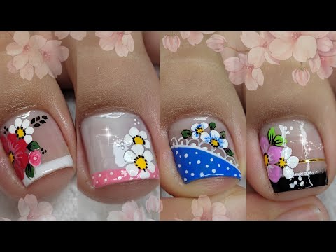 4 MODELOS DE UÑAS para PIES /DISEÑOS de uñas para Pies 🦶🏼💅😍🌸🌸