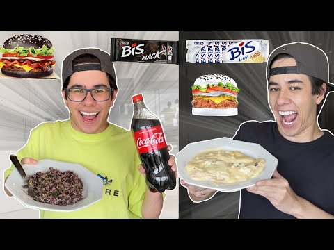 24 Hours ONLY eating BLACK food vs WHITE food with my twin brother!!