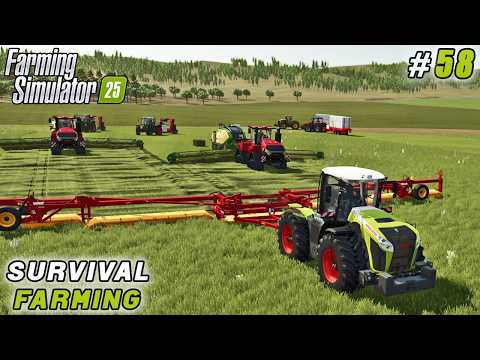 How One Mega Mower and 7 Tractors Made 540 Silage Bales | Survival Farming | FS 25 | Timelapse #58