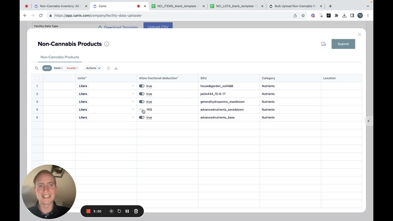 Creating Non Cannabis Products & Lots via Bulk Uploader