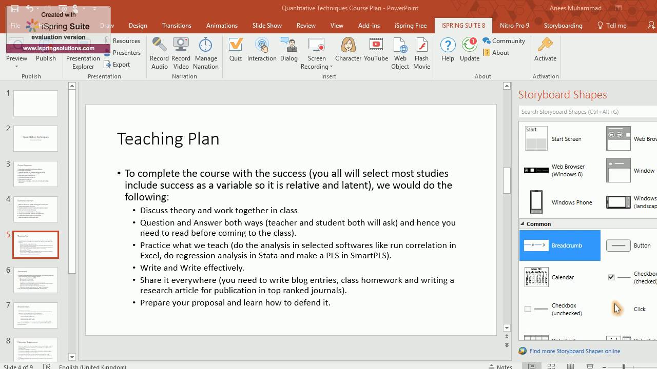 Quantitative Techniques Course Plan