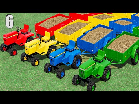 FRUIT TRAIN OF COLORS! WHEAT LOADING & TRANSPORTING DAY with MINI JOHN DEERE LAWN TRACTORS! #6  FS22