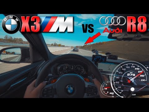 BMW X3M Competition meets Audi R8 V10 on German Autobahn✔