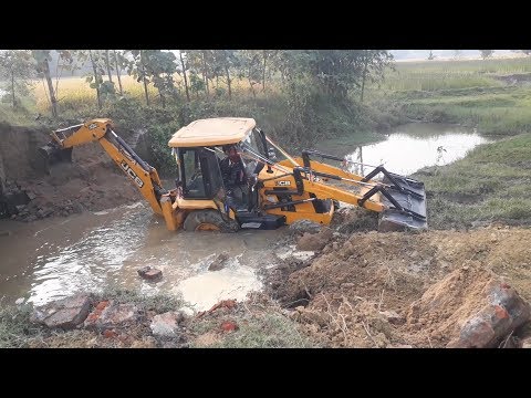 JCB Backhoe Breaking Bridge Wall - JCB Working For New Bridge Construction - JCB Video