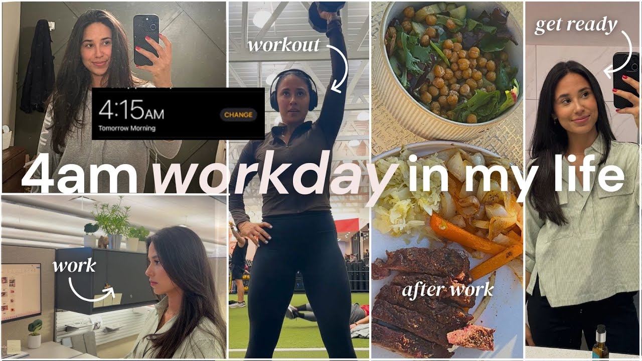 my 4am morning routine // office job, marketing, full body workout, healthy habits and girl talk