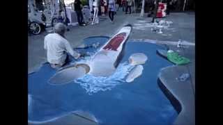 preview picture of video 'Chalk Art Drawing of shark picture 3d street painting'
