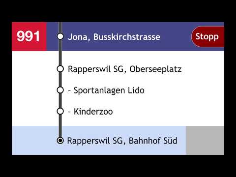 Stadtbus Rapperswil-Jona / VZO Ansagen - 991 Jona, Bahnhof – Südquartier – Rapperswil, Bahnhof Süd