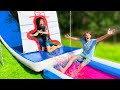 We Slide Through IMPOSSIBLE SLIME SHAPES With Airtrack SLIME POOL