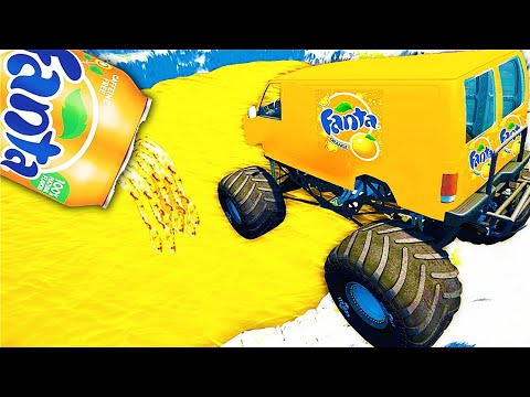 Cars Jumping in Giant Orange Pool Fanta - Beamng Drive