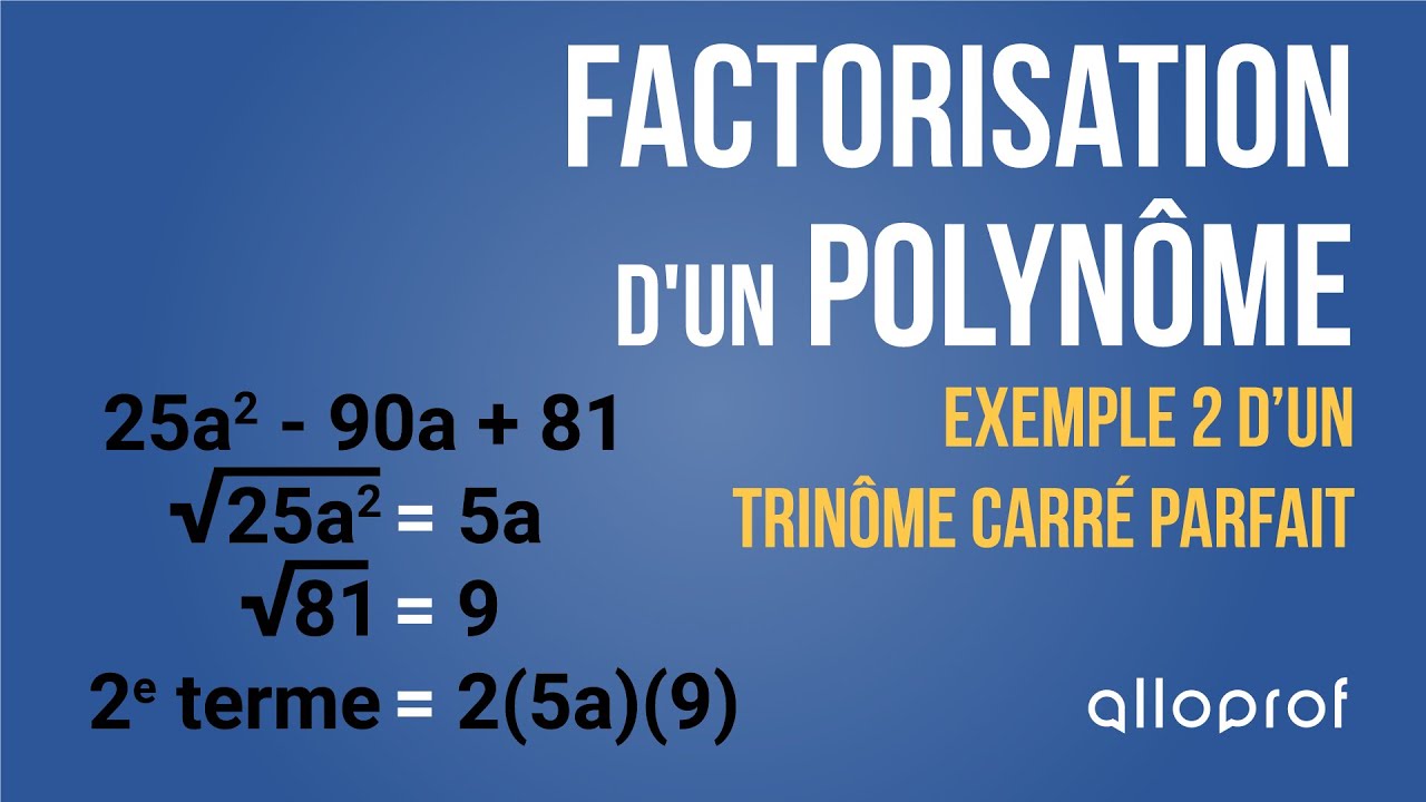 Factorisation d'un polynôme : exemple 2 du trinôme carré parfait