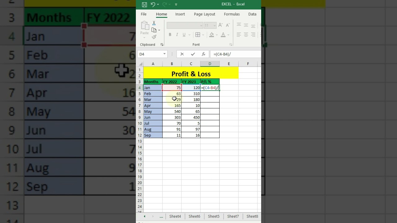 profit / loss calculation in excel