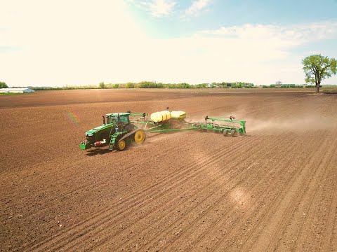 Planting Organic Corn John Deere DB60 High speed Planter Drone