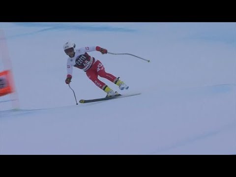 Pawel Babicki one ski finish in the downhill of Bormio