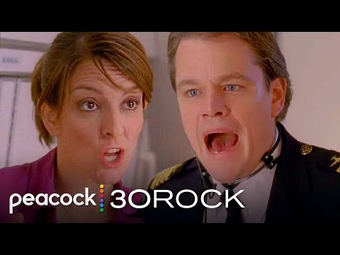 Liz and the captain fight in a sweaty crowded plane (ft. Matt Damon) | 30 Rock