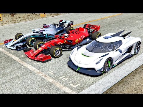 Koenigsegg Jesko Absolut vs Ferrari F1 2020 vs Mercedes F1 2020 - Drag Race 20 KM