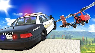 POLICE CAR HITS JUMPS TO CHASE A PLANE! - BeamNG Multiplayer Mod