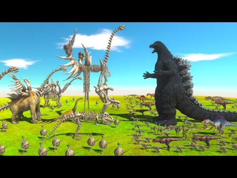 Godzilla Team vs Skeleton Brachio Evolution+Skeleton Warrior - Animal Revolt Battle Simulator